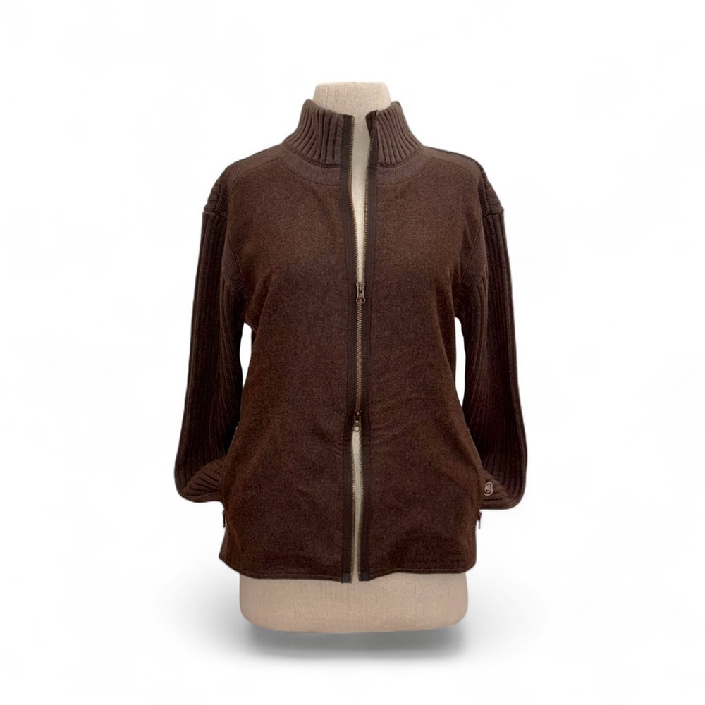 Kuhl Brown Full Zip Outdoor Montana Merino Wool Blend Ribbed Jacket Size Large